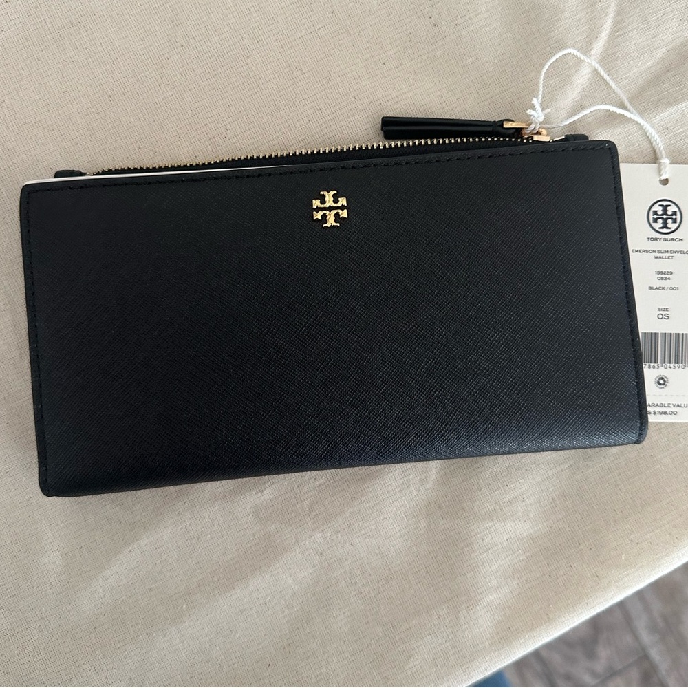 New Tory burch emersonn slim wallet with zipper in black - Picture 2 of 4